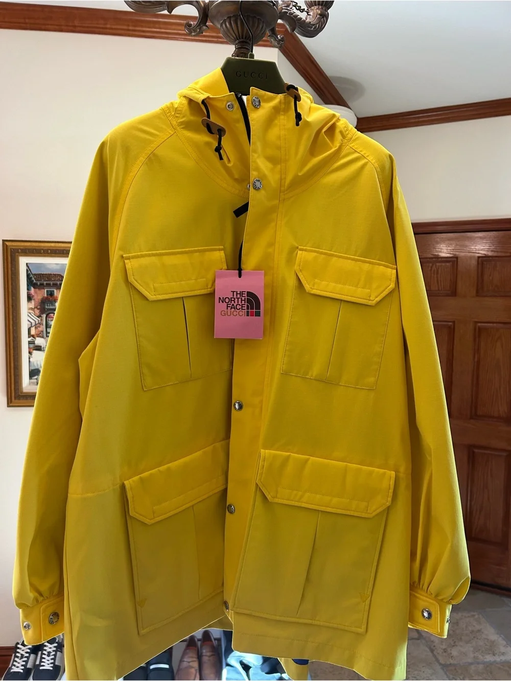 Men's Gucci X Northface techno, hooded rain, jacket size XL
